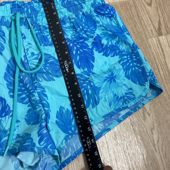 Aerie Board Shorts Womens XL Blue Tropical Monstera Floral Drawstring pool Beac - Picture 2 of 9